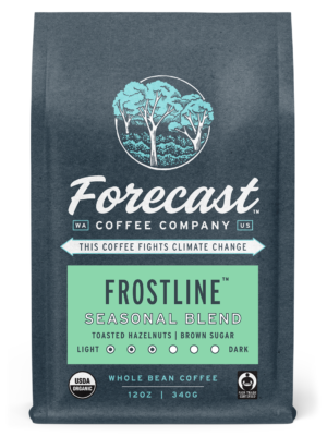 Bag of Coffee with Frostline written on it.