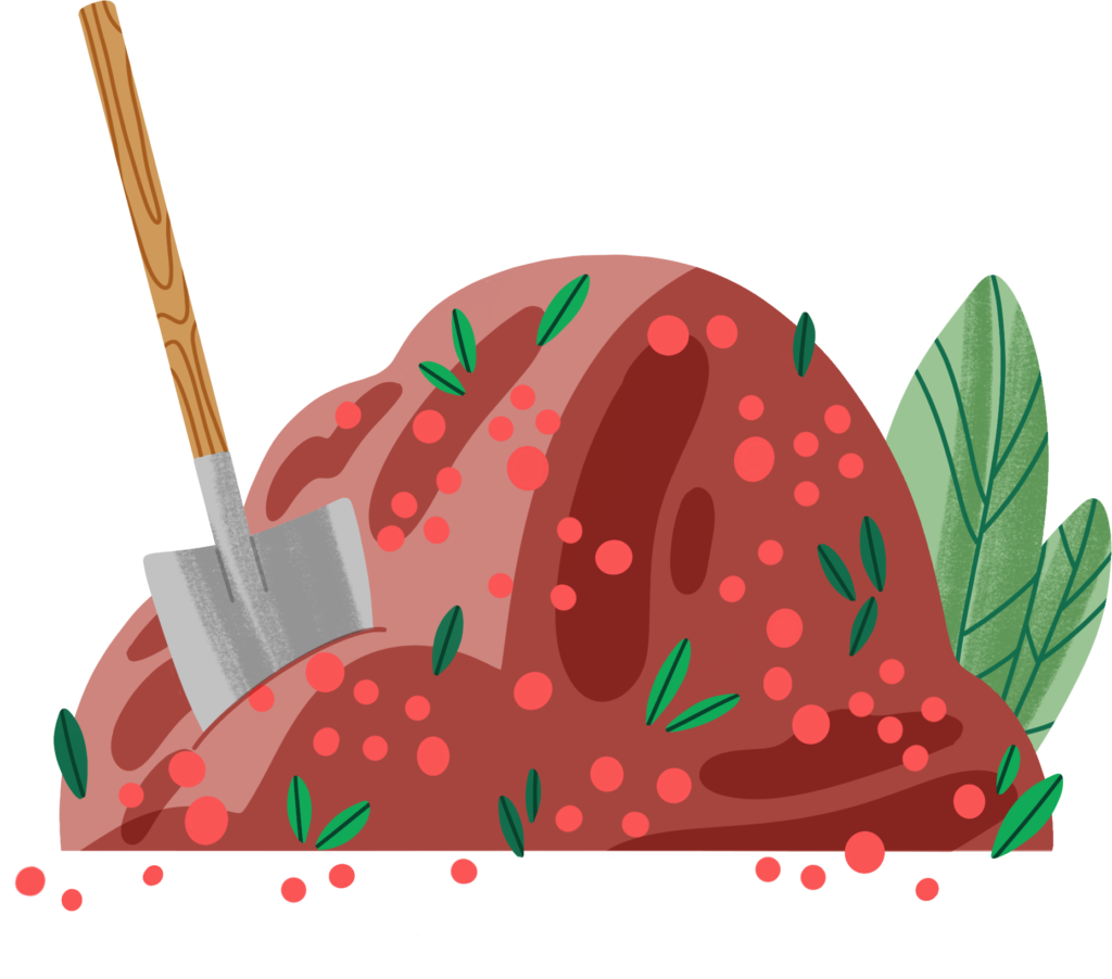 Illustration of image of a pile of fertilizer and a shovel