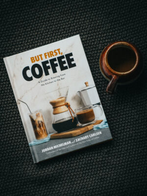 Book cover with But First Coffee written