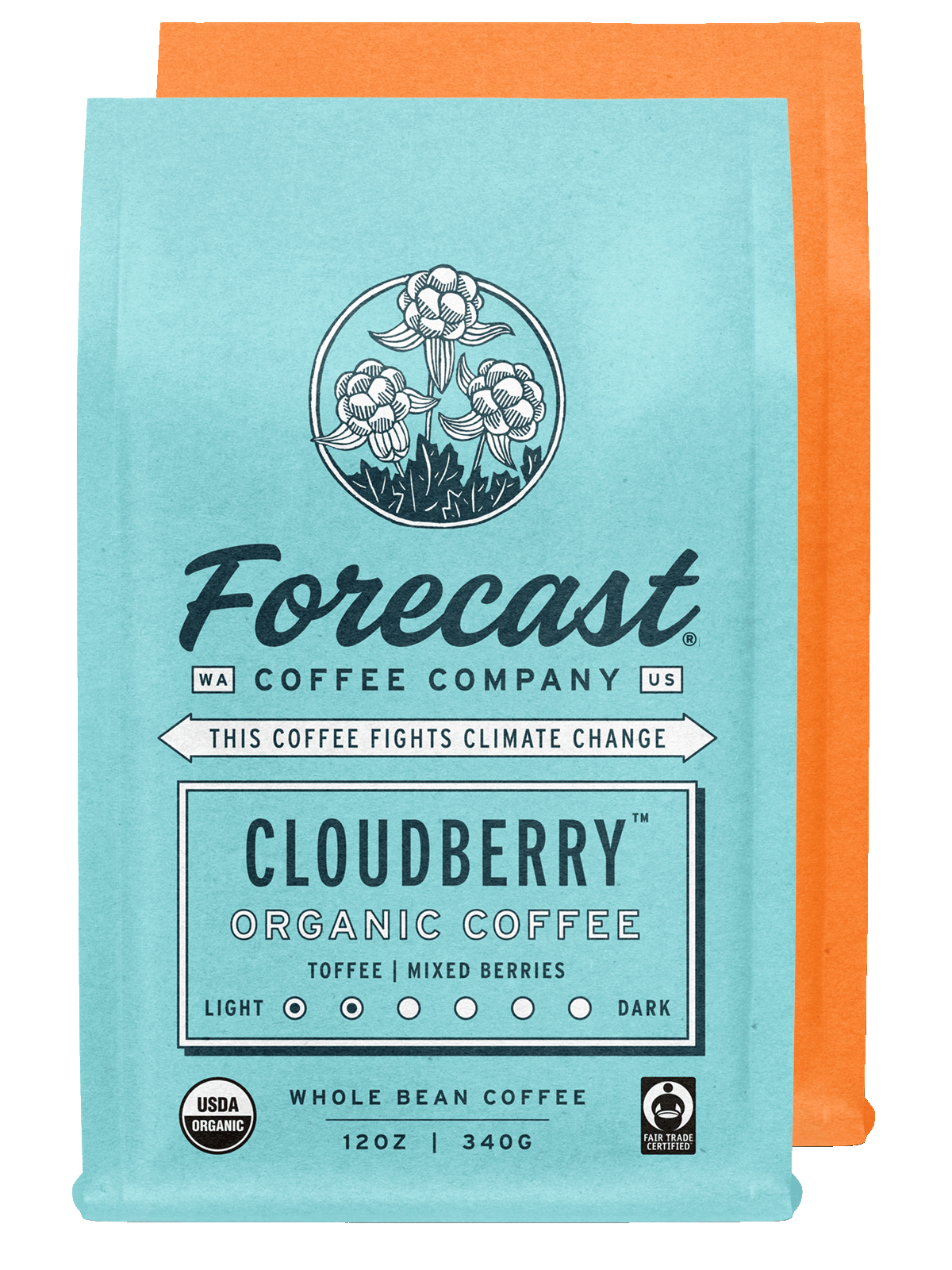 Alternating bags of Cloudberry and Clouds Rest Coffee